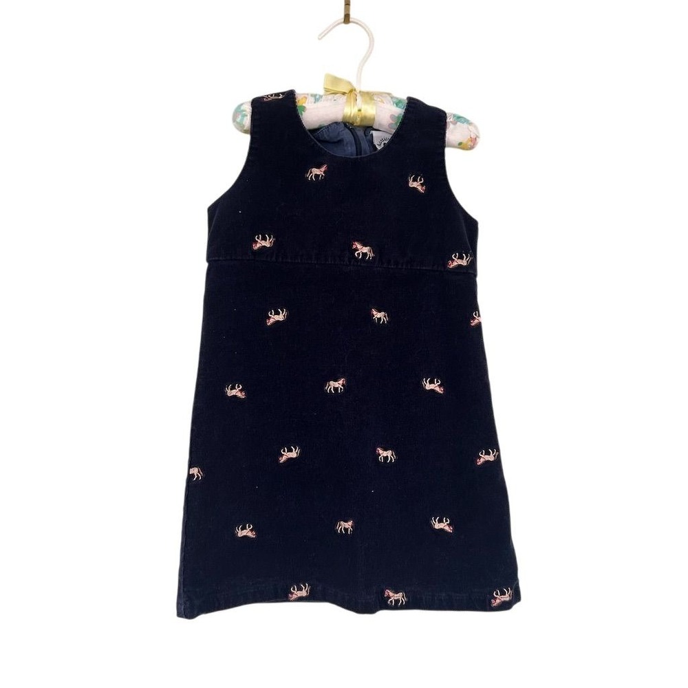 Hartstrings Girls Blue Corduroy Dress Size 5 Embroidered Animals Casual
